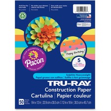 Tru-Ray Construction Paper - Art Project - 18"Width x 12"Length - 50 / Pack - Hot Assorted - Sulphite, Paper
