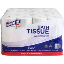 Genuine Joe Solutions Double Capacity Bath Tissue - 2 Ply - 1000 Sheets/Roll - White - Embossed - For Bathroom - 2016 / Pallet