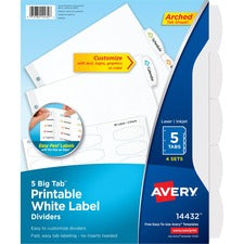 Avery&reg; Big Tab Printable Label Dividers, Easy Peel Labels, 5 Tabs - 20 x Divider(s) - 5 - 5 Tab(s)/Set - 8.5" Divider Width x 11" Divider Length - 3 Hole Punched - White Paper Divider - White Paper Tab(s) - 4 / Pack
