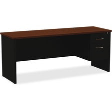 Lorell Walnut Laminate Commercial Steel Right-pedestal Credenza - 2-Drawer - 72" x 24" , 1.1" Top - 2 x Box, File Drawer(s) - Single Pedestal on Right Side - Material: Steel - Finish: Walnut Laminate, Black