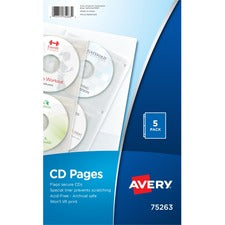 Two-sided Cd Organizer Sheets For Three-ring Binder, 4 Disc Capacity, Clear, 5/pack