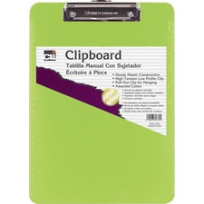 CLI Rubber Grip Plastic Clipboards - 8 1/2" x 11" - Plastic - Neon Green - 1 Each