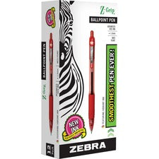 Zebra Z-Grip Retractable Ballpoint Pens - Medium Pen Point - 1 mm Pen Point Size - Retractable - Red - Clear, Red Barrel - 12 / Dozen