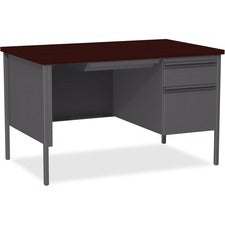 Lorell Fortress Series 48" Right Single-Pedestal Desk - Laminated Rectangle, Mahogany Top - 30" Table Top Length x 48" Table Top Width x 1.13" Table Top Thickness - 29.50" Height - Assembly Required - Mahogany - Steel