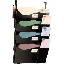 Officemate Grande Central Filing System - 4 Pocket(s) - 27.5" Height x 16.6" Width x 5" Depth - Wall Mountable - Black - 1 / Pack