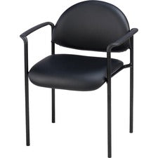 Lorell Reception Guest Chair - Black Vinyl Seat - Vinyl Back - Steel Frame - Four-legged Base - Black - 1 Each