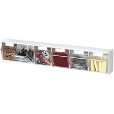 Deflecto Tilt Bin Interlocking Multi-Bin Storage Organizer - 6 Compartment(s) - 4.5" Height x 23.6" Width x 3.6" Depth - Desktop - Interlockable, Lockable - White - 1 Each