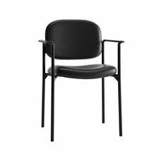 Vl616 Stacking Guest Chair With Arms, Bonded Leather Upholstery, 23.25" X 21" X 32.75", Black Seat, Black Back, Black Base