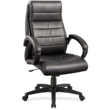 Lorell Deluxe High-back Leather Chair - Leather Seat - Leather Back - High Back - 5-star Base - Black - 1 Each