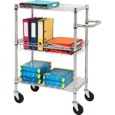 Lorell 3-Tier Rolling Carts - 99 lb Capacity - 4 Casters - Steel - x 16" Width x 26" Depth x 40" Height - Chrome - 1 Each
