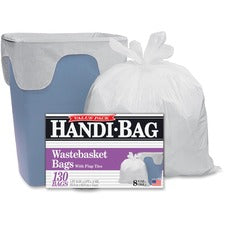 Webster Handi-Bag Wastebasket Bags - Small Size - 8 gal Capacity - 22" Width x 24" Length - 0.60 mil (15 Micron) Thickness - White - Resin - 130/Box - Office Waste