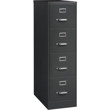 Lorell 26-1/2" Vertical File Cabinet - 4-Drawer - 15" x 26.5" x 52" - 4 x Drawer(s) for File - Letter - Vertical - Drawer Extension, Security Lock, Label Holder, Pull Handle - Charcoal - Steel - Recycled