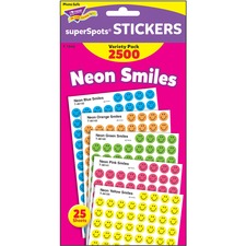 Superspots And Supershapes Sticker Variety Packs, Neon Smiles, Assorted Colors, 2,500/pack