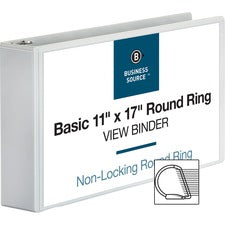 Business Source Tabloid-size Round Ring Reference Binder - 3" Binder Capacity - Tabloid - 11" x 17" Sheet Size - Round Ring Fastener(s) - White - Durable, Clear Overlay - 1 Each
