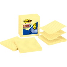 Post-it&reg; Super Sticky Lined Dispenser Notes - 450 - 4" x 4" - Square - 90 Sheets per Pad - Ruled - Canary Yellow - Paper - Pop-up, Self-adhesive - 5 / Pack