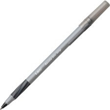 BIC Fine Point Round Stic Pens - Fine Pen Point - Black - Gray Barrel - 1 Dozen
