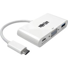 Tripp Lite USB-C to VGA Adapter with USB-A Port and PD Charging, White - 1 Pack - USB 3.1 Type C - 1 x VGA
