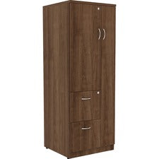 Lorell Essentials Storage Cabinet - 2-Drawer - 23.6" x 23.6"65.6" Cabinet, 0.5" Compartment - 2 x Storage Drawer(s) - 1 Door(s) - Finish: Walnut, Laminate