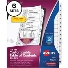 Avery&reg; 15-tab Custom Table of Contents Dividers - 90 x Divider(s) - 1-15, Table of Contents - 15 Tab(s)/Set - 8.5" Divider Width x 11" Divider Length - 3 Hole Punched - White Paper Divider - White Paper Tab(s) - 6