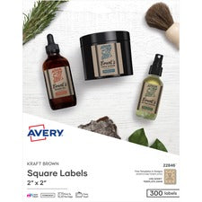 Avery&reg; Promotional Label - 2" Width x 2" Length - Permanent Adhesive - Square - Laser, Inkjet - Kraft Brown - Paper - 12 / Sheet - 25 Total Sheets - 300 Total Label(s) - 300 / Pack