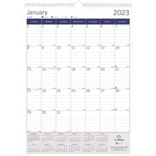 Brownline EcoLogix Wall Calendar - January 2023 - December 2023 - 1 Month Single Page Layout - 12" x 17" Sheet Size - White, Brown, Green - Chipboard - Reinforced, Eco-friendly, Reference Calendar - 1 Each