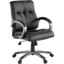 Lorell Managerial Chair - Black Leather Seat - 5-star Base - Black - 1 Each