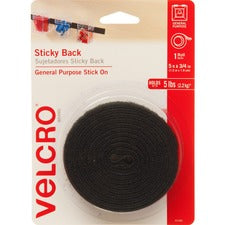 Sticky-back Fasteners With Dispenser, Removable Adhesive, 0.75" X 5 Ft, Black