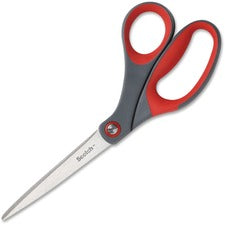 Scotch Precision Scissors - Bent Handles - 8" Overall Length - Left/Right - Stainless Steel - Red, Gray - 1 Each