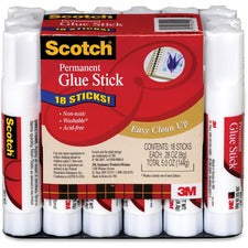 Scotch Permanent Glue Sticks - 0.28 oz - 18 / Pack - White