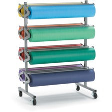 Pacon Horizontal Art Paper Roll Dispenser - 36" Roll Width Supported - 9" Roll Diameter Supported - Mobile Unit, Locking Casters, Powder Coated - Gray - Steel - 1 Each