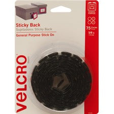 Sticky-back Fasteners, Removable Adhesive, 0.63" Dia, Black, 75/pack