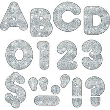 Trend 4" Sparkle Uppercase Ready Letters Set - 50 x Capital Letter, 10 x Number, 10 x Punctuation Marks Shape - Pin-up - Casual Style - 4" Height x 9" Length - Silver - Paper - 1 / Pack