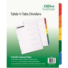 Avery&reg; Table 'N Tabs Numeric Dividers - 5 x Divider(s) - 1-5 - 5 Tab(s)/Set - 8.5" Divider Width x 11" Divider Length - 3 Hole Punched - White Paper Divider - Multicolor Paper Tab(s) - 1