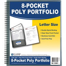 C-Line 8-Pocket Spiral-Bound Poly Portfolio - Smoke, 1/EA, 33081