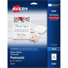 Avery&reg; Matte Textured Postcards - 90 Brightness4 1/4" x 5 1/2" - Textured Matte - 120 / Box - Rounded Corner, Micro Perforated, Smudge-free, Jam-free