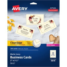 Clean Edge Business Cards, Laser, 2 X 3.5, Ivory, 200 Cards, 10 Cards/sheet, 20 Sheets/pack