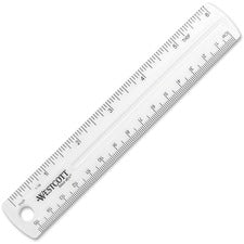 Transparent Shatter-resistant Plastic Ruler, Standard/metric, 6" Long, Clear