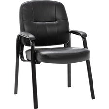Lorell Chadwick Executive Leather Guest Chair - Black Leather Seat - Black Steel Frame - Black - Steel, Leather - 1 Each