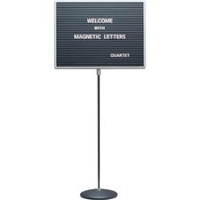 Quartet Single-Pedestal Letter Board - 16" Height x 20" Width - Solid Black Surface - Magnetic, Adjustable Pedestal, Sturdy - Gray Aluminum Frame - 1 Each