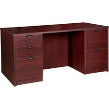 Lorell Prominence 2.0 Mahogany Laminate Double-Pedestal Desk - 5-Drawer - 1" Top, 66" x 30"29" - 5 x File, Box Drawer(s) - Double Pedestal - Band Edge - Material: Particleboard - Finish: Mahogany Laminate, Thermofused Melamine (TFM)