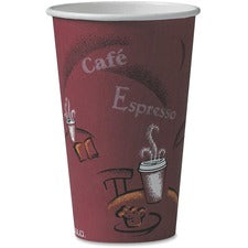 Solo Bistro Design Disposable Paper Cups - 50 / Pack - 16 fl oz - 20 / Carton - Maroon - Polyethylene - Hot Drink, Coffee, Tea, Cocoa