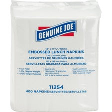 Genuine Joe White Lunch Napkins - 1 Ply - 13" x 11.25" - White - Soft, Quad-fold, Versatile - For Lunch - 400 Per Pack - 2400 / Carton