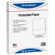 PrintWorks Professional Pre-Perforated Paper for Invoices, Statements, Gift Certificates & More - Letter - 8 1/2" x 11" - 20 lb Basis Weight - Smooth - 500 / Ream - Perforated