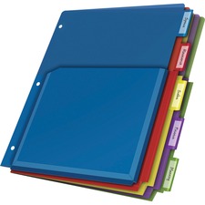 Cardinal Expanding Pocket Poly Divider - 5 x Divider(s) - 5 Tab(s)/Set - 9.8" Divider Width x 11.50" Divider Length - Letter - 8.50" Width x 11" Length - 3 Hole Punched - Translucent Poly Divider - Multicolor Poly Tab(s) - 5 Each