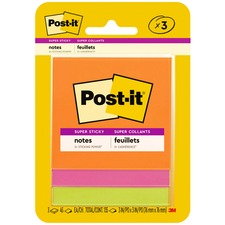 Post-it&reg; Super Sticky Note Pads - Energy Boost Color Collection - 135 - 3" x 3" - Square - 45 Sheets per Pad - Unruled - Vital Orange, Tropical Pink, Limeade - Paper - Self-adhesive - 3 / Pack