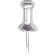 Aluminum Head Push Pins, Aluminum, Silver, 0.38", 100/box