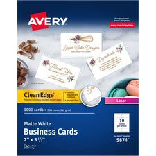 Clean Edge Business Cards, Laser, 2 X 3.5, White, 1,000 Cards, 10 Cards/sheet, 100 Sheets/box