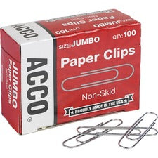 Paper Clips, Jumbo, Nonskid, Silver, 100 Clips/box, 10 Boxes/pack