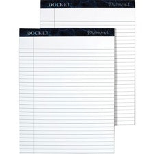 TOPS Docket Diamond Notepads - 50 Sheets - Watermark - Double Stitched - 0.34" Ruled - 24 lb Basis Weight - 8 1/2" x 11 3/4" - White Paper - Blue Binder - Chipboard Cover - Perforated, Hard Cover, Stiff-back - 2 / Box