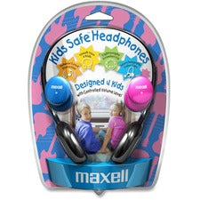 Kids Safe Headphones, 4 Ft Cord, Black With Interchangeable Pink/blue/silver Caps